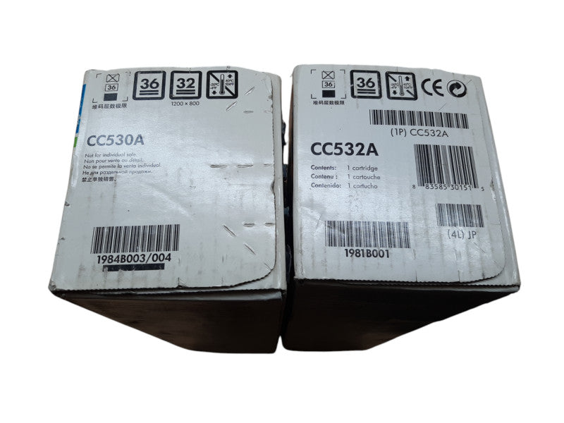 New Genuine HP Print Cartridge, CC530A and CC532A, Black abd Yellow