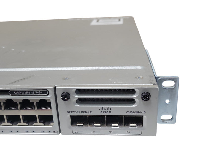 Cisco WS-C3850-48F-S 48-Port Gigabit PoE+ Switch, 2x 350W PSU, C3850-NM-4-1G _