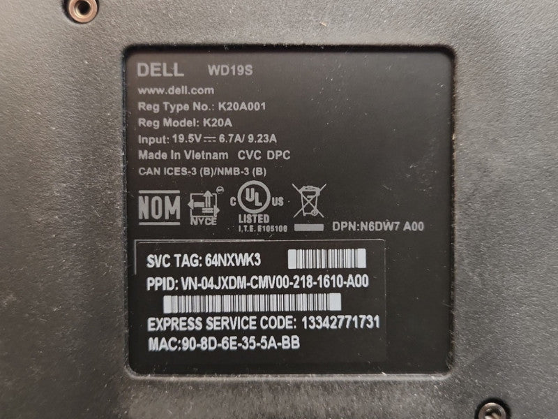 Dell WD19S (K20A001) USB Type-C Docking Station w/ 180W AC Adapter