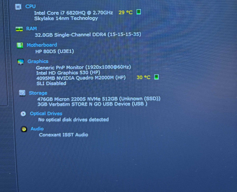 HP ZBook 15 G3 i7-6820HQ@2.7GHz QUADRO M2000M 4GB GPU 32GB RAM 512GB SSD  Lap200