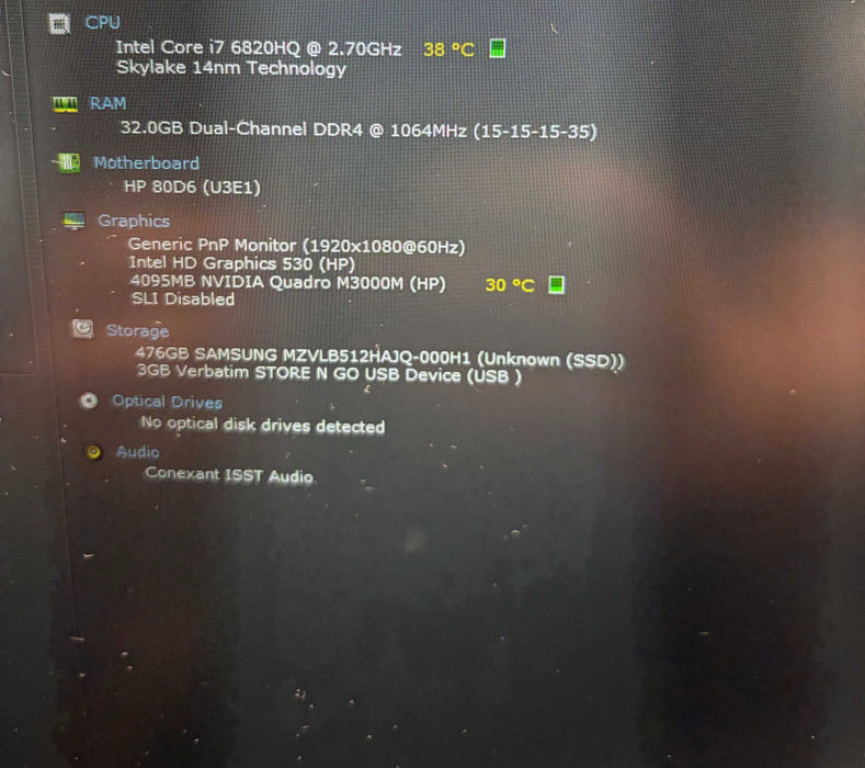 HP ZBook 17 G3 i7-6820HQ@2.7GHz QUADRO M3000M 4GB GPU 32GB RAM 512GB SSD  Lap200