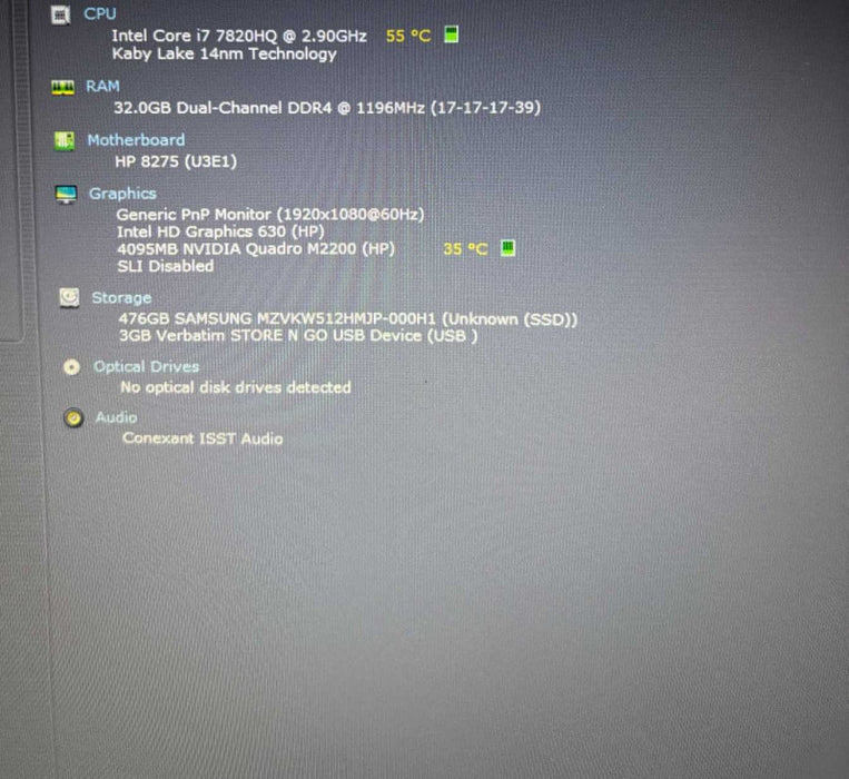 HP ZBook 15 G4 i7-7820HQ@2.9GHz QUADRO M2200 4GB GPU 32GB RAM 512SSD READ!  Lap200