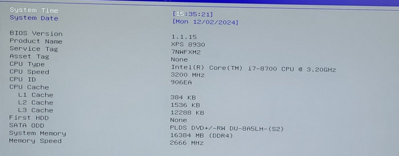 Dell XPS 8930 Intel i7-8700@3.2GHz 16GB NO-HDD/SSD