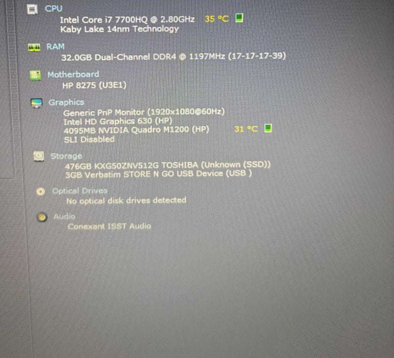 HP ZBook 15 G4 i7-7700HQ@2.8GHz QUADRO M1200 4GB GPU 32GB RAM 512SSD READ!  Lap200
