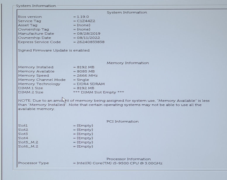 DELL OPTIPLEX 3070 i5-9500@3.00GHz 8GB RAM NO-HDD/SSD Q