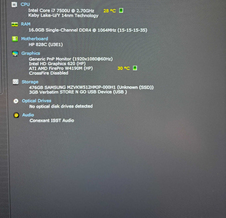 HP ZBook 15u G4 i7-7500U@2.7GHz ATI AMD FirePro W4190M GPU 16GB RAM 256GB SSD  Lap200