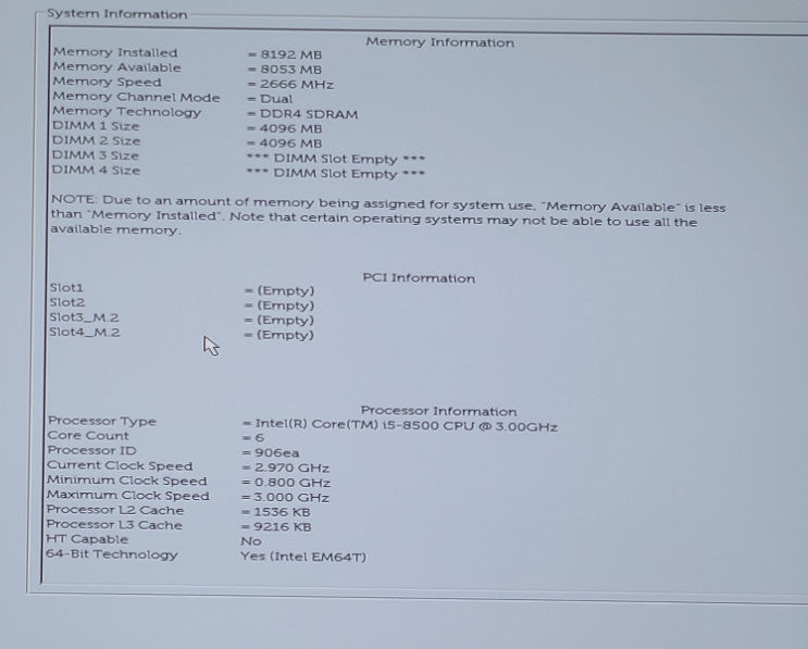 Dell OptiPlex 7060  SFF 5060 i5-8500@3.0GHz 8GB RAM NO-HDD/SSD  Q