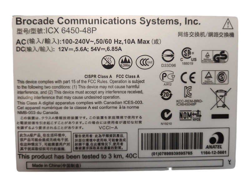 Brocade ICX6450-48P 48-Port Gigabit POE+ Switch 1 GbE 2 Port 1/10 GbE SFP