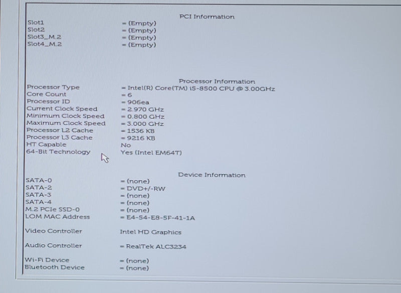 Dell OptiPlex 7060 SFF i5-8500@3.0GHz 8GB RAM NO-HDD/SSD Q\t Q