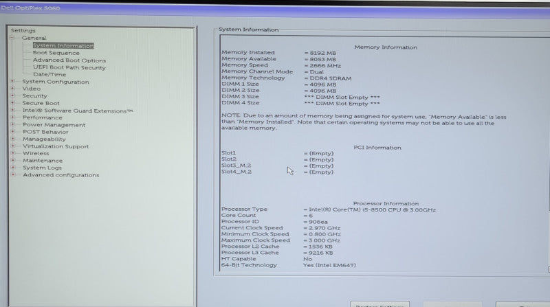 Dell OptiPlex 5060 SFF i5-8500@3.0GHz 8GB RAM NO-HDD/SSD