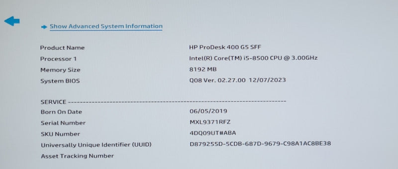 HP ProDesk 400 G5 SFF Intel i5-8500 3.0GHz 8GB DDR4 RAM NO-HDD/SSD Q