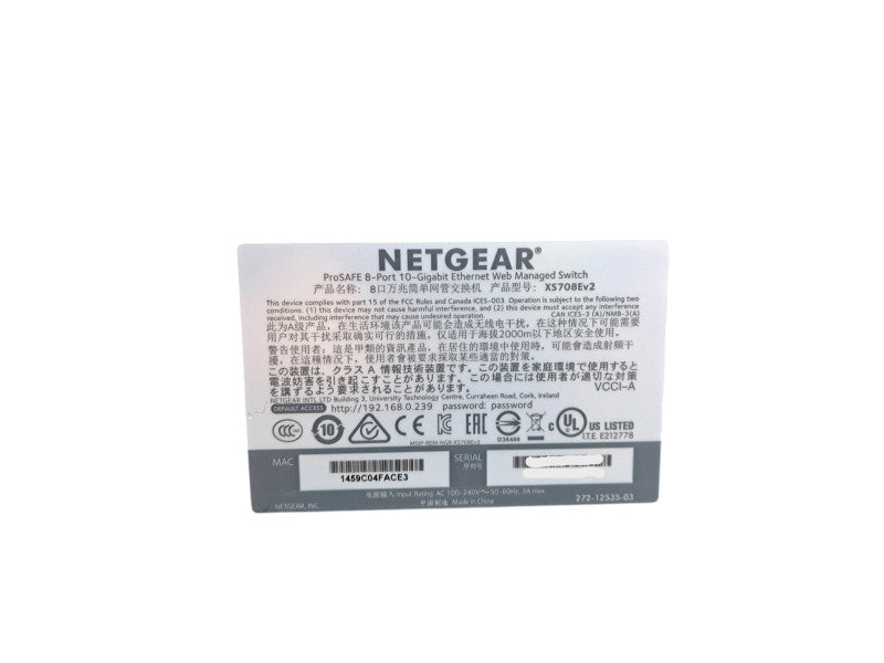 Netgear XS708E V2 ProSAFE | 8-Port 10-Gigabit Ethernet Web Managed Switch