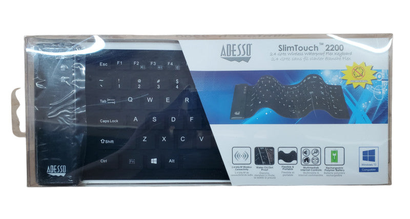 Adesso SlimTouch 2200 Antimicrobial Waterproof Flexible Keyboard | New