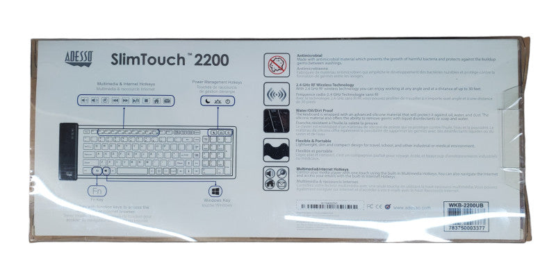 Adesso SlimTouch 2200 Antimicrobial Waterproof Flexible Keyboard | New