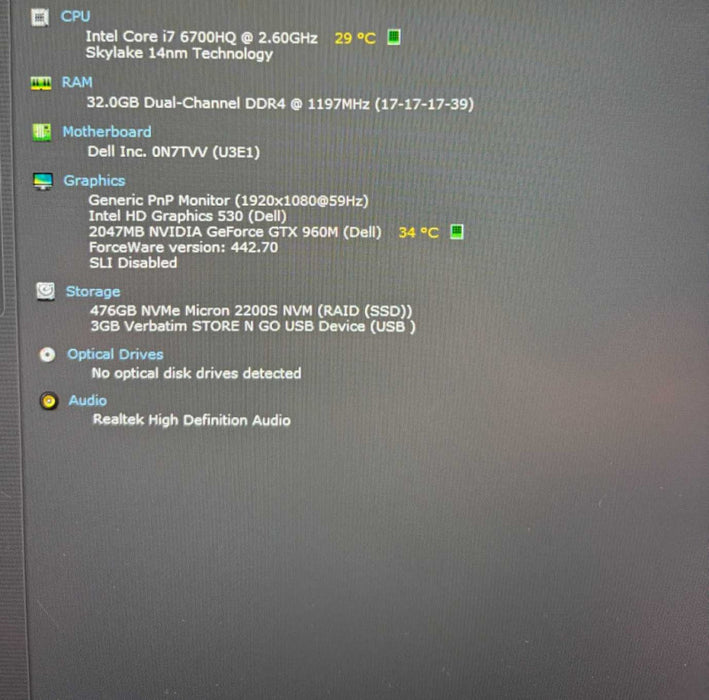 Dell XPS 15 9550 i7-6700HQ@2.6GHz GTX 960M 2GB GPU 32GB RAM 512GB SSD  Lap200