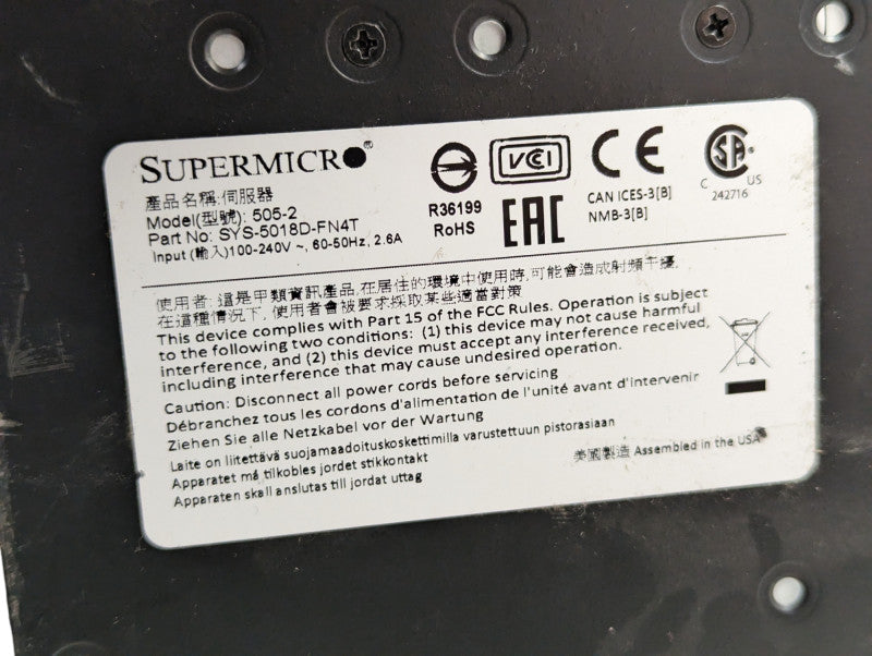Supemicro Micoserver 505-2 X10SDV-8C-TLN4F Intel Xeon D-1541 64GB RAM  Q-