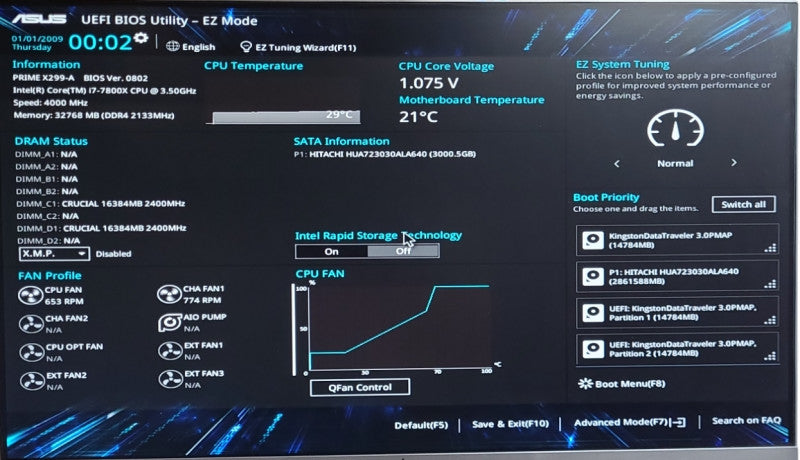 THERMALTAKE INTEL i7-7800X@3.50GHz ASUS PRIME X299-A 32GB 3TB ASUS GTX1070