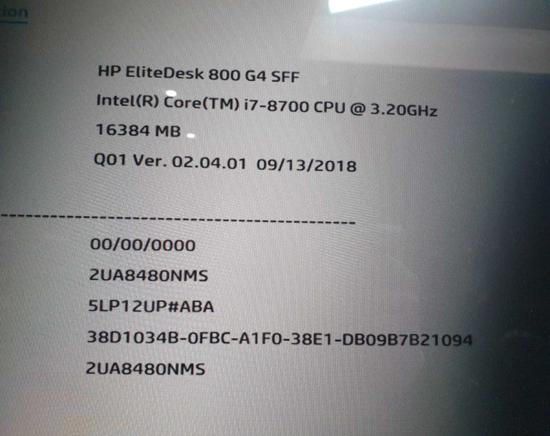 HP EliteDesk SFF Desktop 800 G4 SFF i7-8700 @ 3.2GHz 16GB DDR4 Q