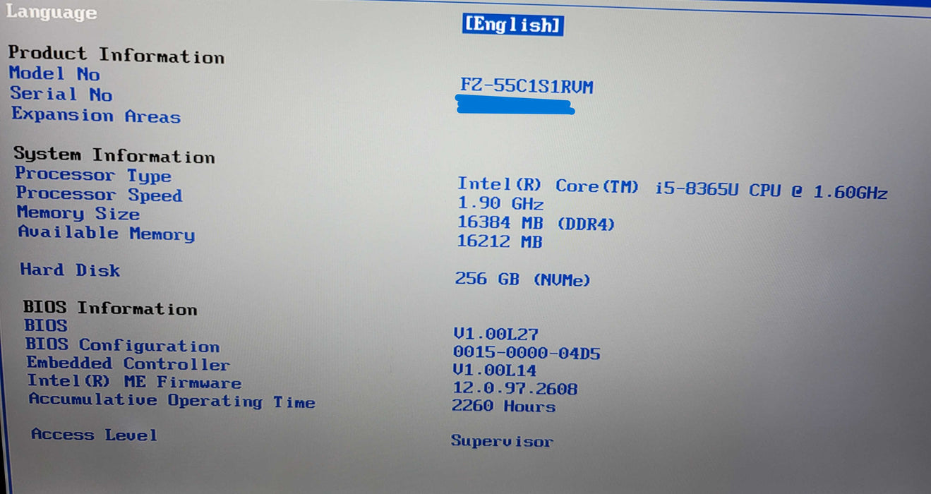 Panasonic ToughBook FZ-55 MK1 i5-8365U 16GB DDR4 256GB NVMe 2.2K hrs READ β