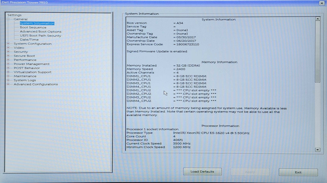Dell Precision T7810, Xeon E5-1620v4, 32GB DDR4, M2000, No HDD, 685W PSU