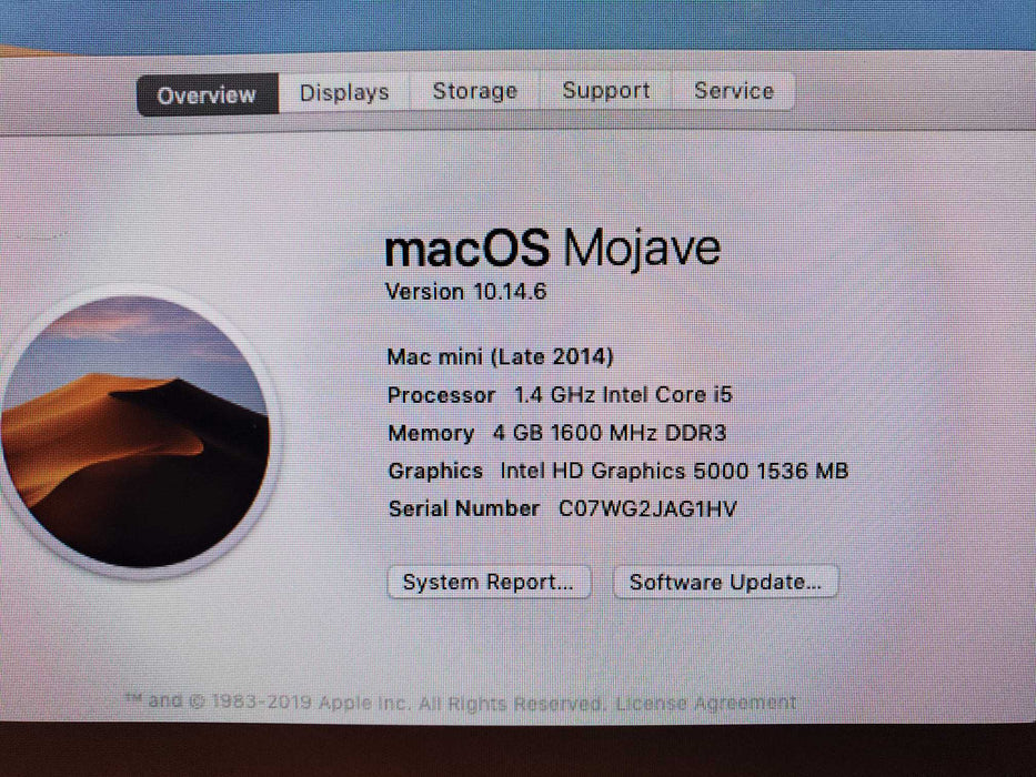 Apple Mac Mini 2014 A1347, 1.4 GHz I5, 4GB, 500GB HD, intel HD 5000