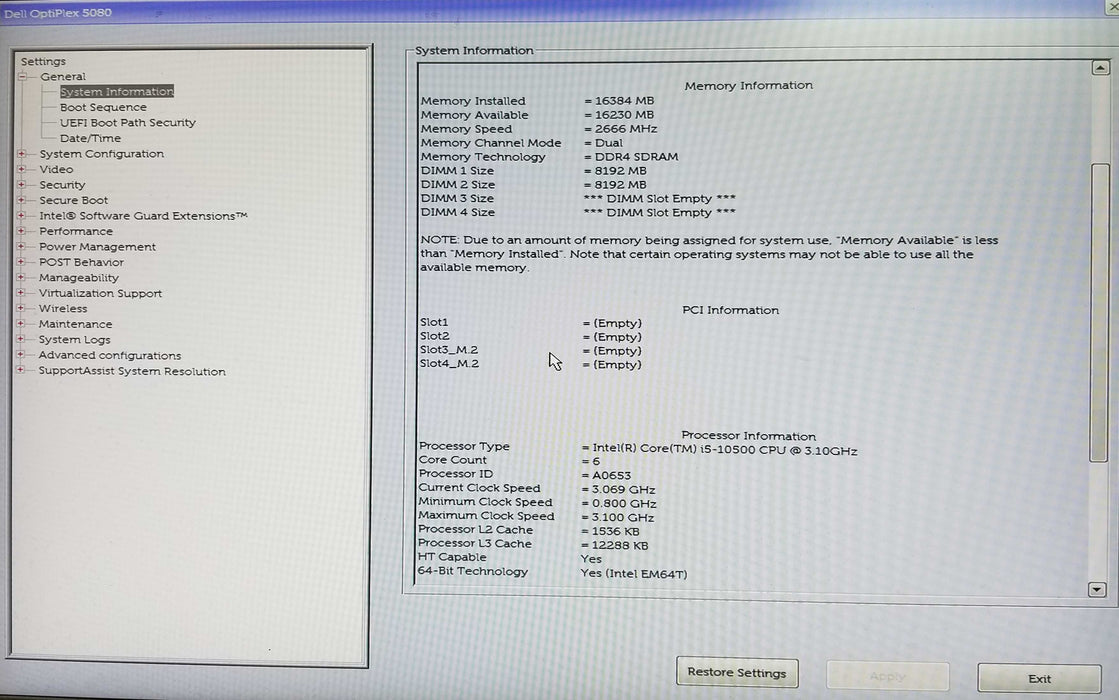 Dell OptiPlex 5080 SFF Intel i5-10500 CPU 3.10GHz 16GB RAM - No HDD Q