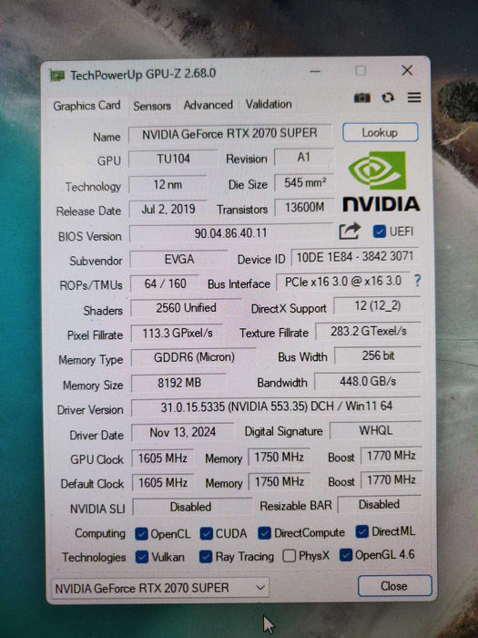 PNY GeForce RTX 2070 SUPER 8GB GPU (AB2207307114216)