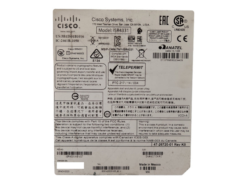 Cisco 4300 Series ISR4331/K9 ISR 4331 Services Router w/ NIM-2FXO