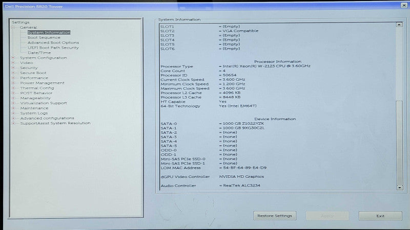 Dell Precision 5820 Tower | Xeon W-2123 @3.60GHz, 32GB DDR4, 2x 1TB HDD, P400