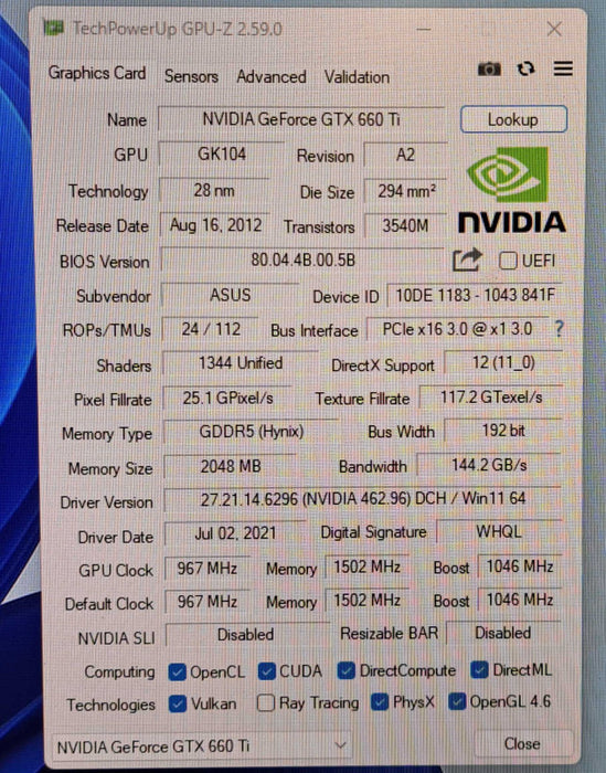 ASUS NVIDIA GeForce GTX 660 Ti 2GB GDDR5 Graphic Card | GTX660 TI-DC20-2GD5