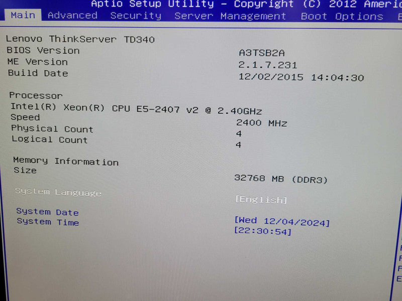 Lenovo ThinkServer TD340 - Xeon E5-2407 v2 | 32GB RAM | 5x1TB HDD | 9270CV-8i %
