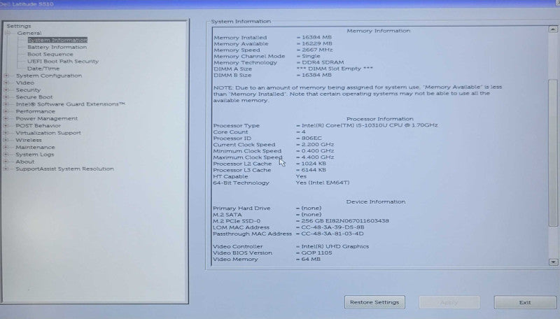 Dell Latitude 5510 Intel Core i5-10310U 1.7GHz 16GB DDR4 RAM 256GB SSD _ Lap200