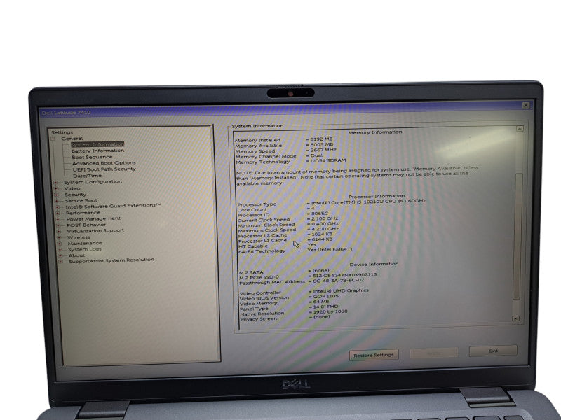 Dell Latitude 7410 | i5-10210U @ 1.60GHz, 8GB DDR4, 512GB NVMe  Lap200