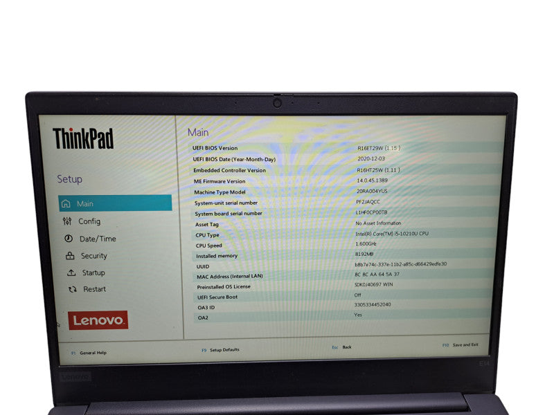Lenovo ThinkPad E14 | i5-10210U @ 1.60GHz, 8GB DDR4, 512GB NVMe   Lap200
