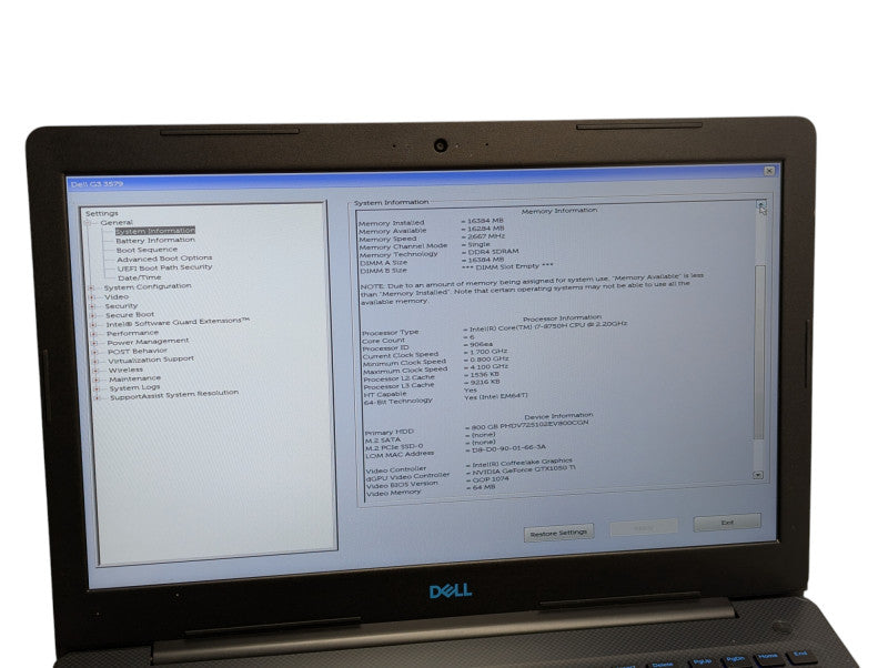 Dell G3 3579 Intel Core i7-8750H 16GB RAM 800GB SSD NVIDIA GTX 1050Ti 4GB GPU - Lap200