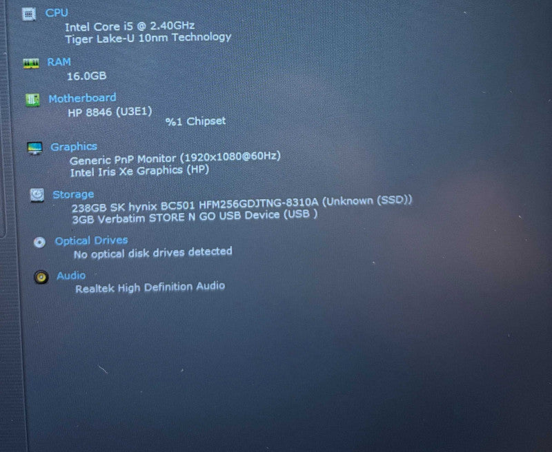 HP EliteBook 850 G8 i5-1135G7@2.4GHz 16GB RAM 256GB SSD READ!  Lap200