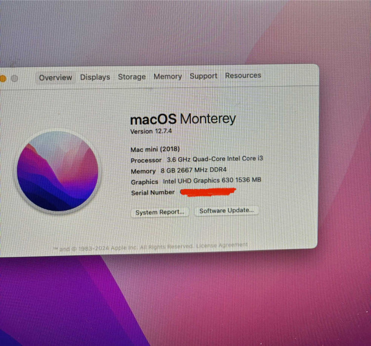 Apple Mac mini 2018 i3-8100B@3.6GHz 8GB RAM 128GB SSD