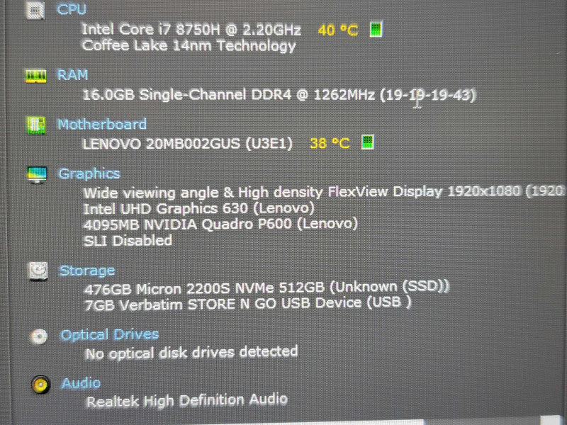 Lenovo ThinkPad P72| i7-8750H| 16GB DDR4| Quadro P600| 512GB SSD  β Lap200