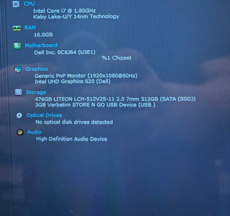 Dell Inspiron 5379 TOUCH Intel Core i7-8550U@1.8GHz 16GB RAM 512GB SSD  Lap200