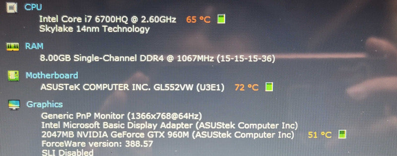 ASUS ROG GL552V| i7-6700HQ| 8GB DDR4| GTX 960M| NO SSD NO BATTERY READ β BudLap