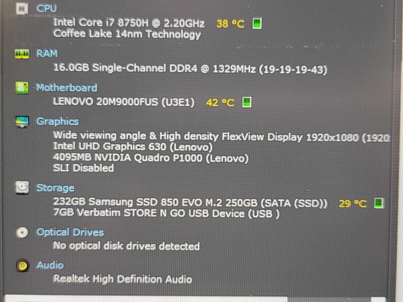 Lenovo ThinkPad P52| i7-8750H| 16GB DDR4| Quadro P1000| 256GB SSD READ  β Lap200
