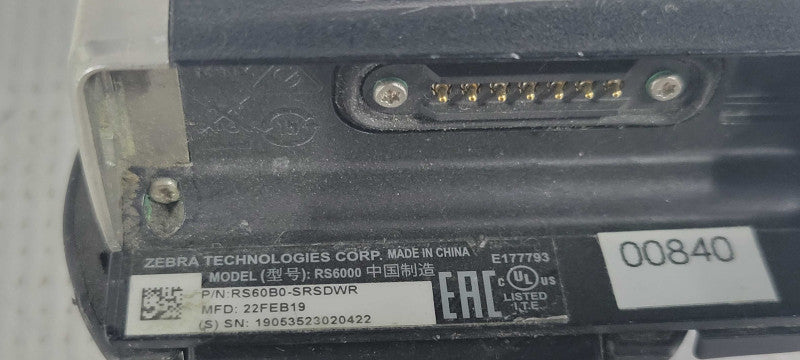 Zebra RS6000 RS60B0-SRSDWR Ring Barcode Scanner RS6000, No Battery _