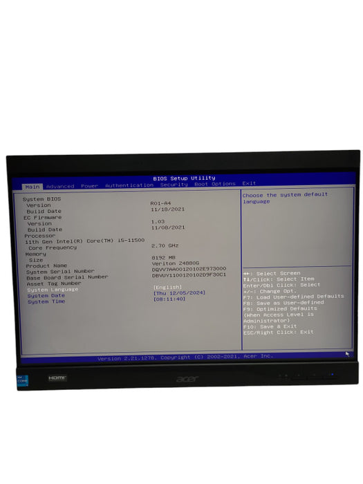 Acer Veriton Z4880G 23.8" AIO Intel Core i5-11500 2.7GHz 8GB RAM NO-HDD/SSD