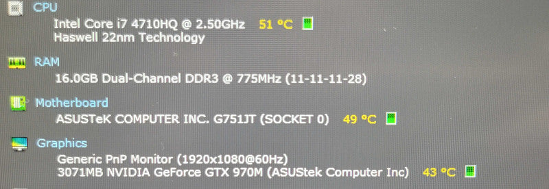 ASUS ROG G751J | i7-4710HQ| 16GB DDR3| GeForce 970M| NO SSD FOR PARTS/REPAIR  β BudLap