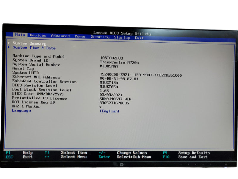 Lenovo ThinkCentre M720s Intel core i5-8400 @2.80GHz 8GB Ram No hdd Q