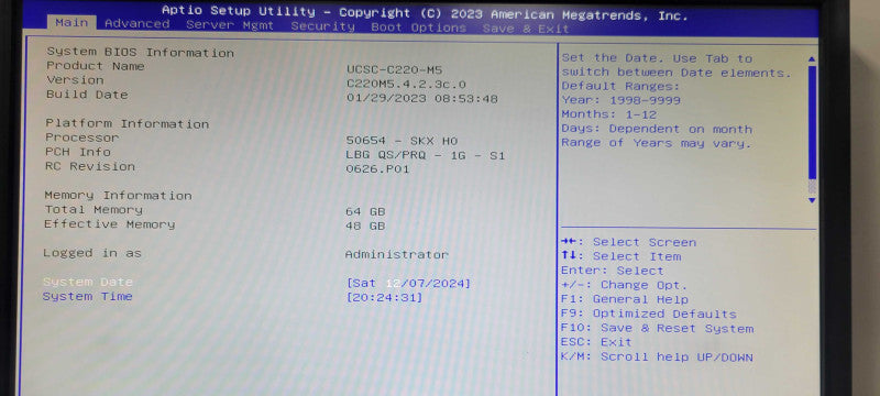 Cisco C220 M5, 1x Xeon Gold 6126 2.60GHz 64GB DDR4, LSI SAS 3516, 2.5" 2x PSU _