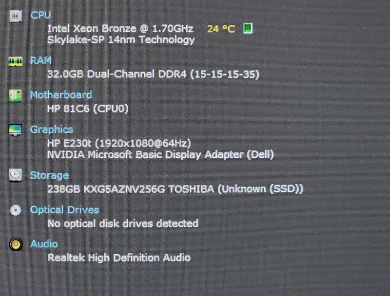 HP Z6 G4 Workstation, Xeon Bronze 3106 1.70GHz, 32GB DDR4, 256GB NVMe, P620