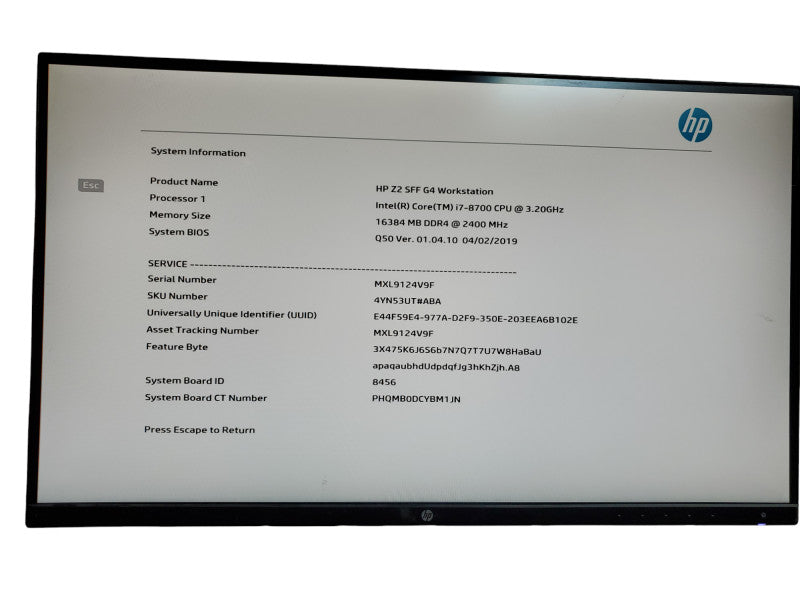 HP Z2 SFF G4 Workstation i7-8700 CPU @ 3.20GHz 16GB RAM - NOT HDD