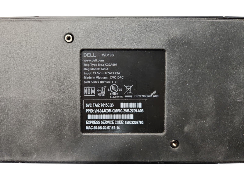 Dell WD19S USB-C Docking Station w/ 180W Power Adapter, Tested