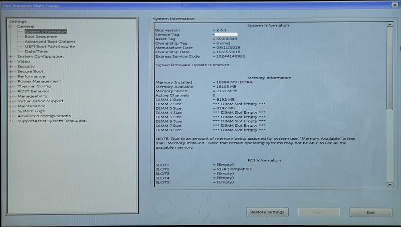 Dell Precision 5820 Tower, Xeon W-2123 3.60GHz, 16GB DDR4, No GPU/PSU